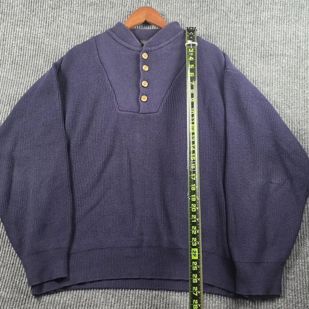 Vintage 90s Eddie Bauer Navy Blue Cotton Knit Henley Sweater Mens Large Gorpcore - Picture 8 of 9